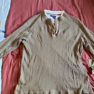 Reservoir Workwear Brown and Cream Henley  Shirt - Men's Long Sleeve